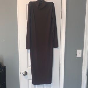 Elegant Brown Long Sleeve Turtleneck Dress